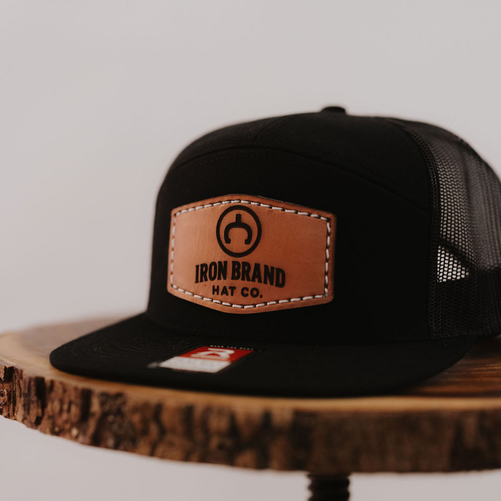 All Black Richardson 168 | Custom Hand-Stitched Leather Iron Brand Patch