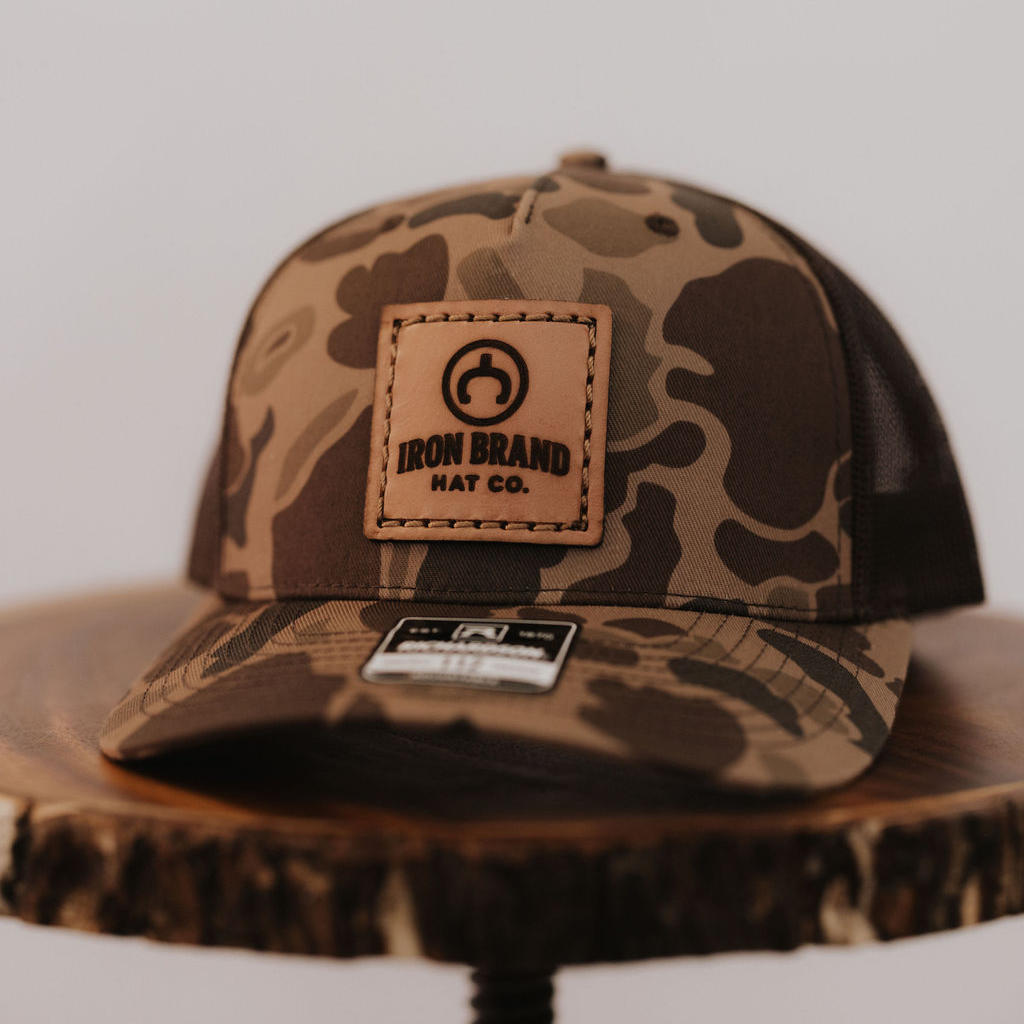 Bark Duck Camo / Brown Richardson 112PFP | Custom Hand-Stitched Leather Iron Brand Patch